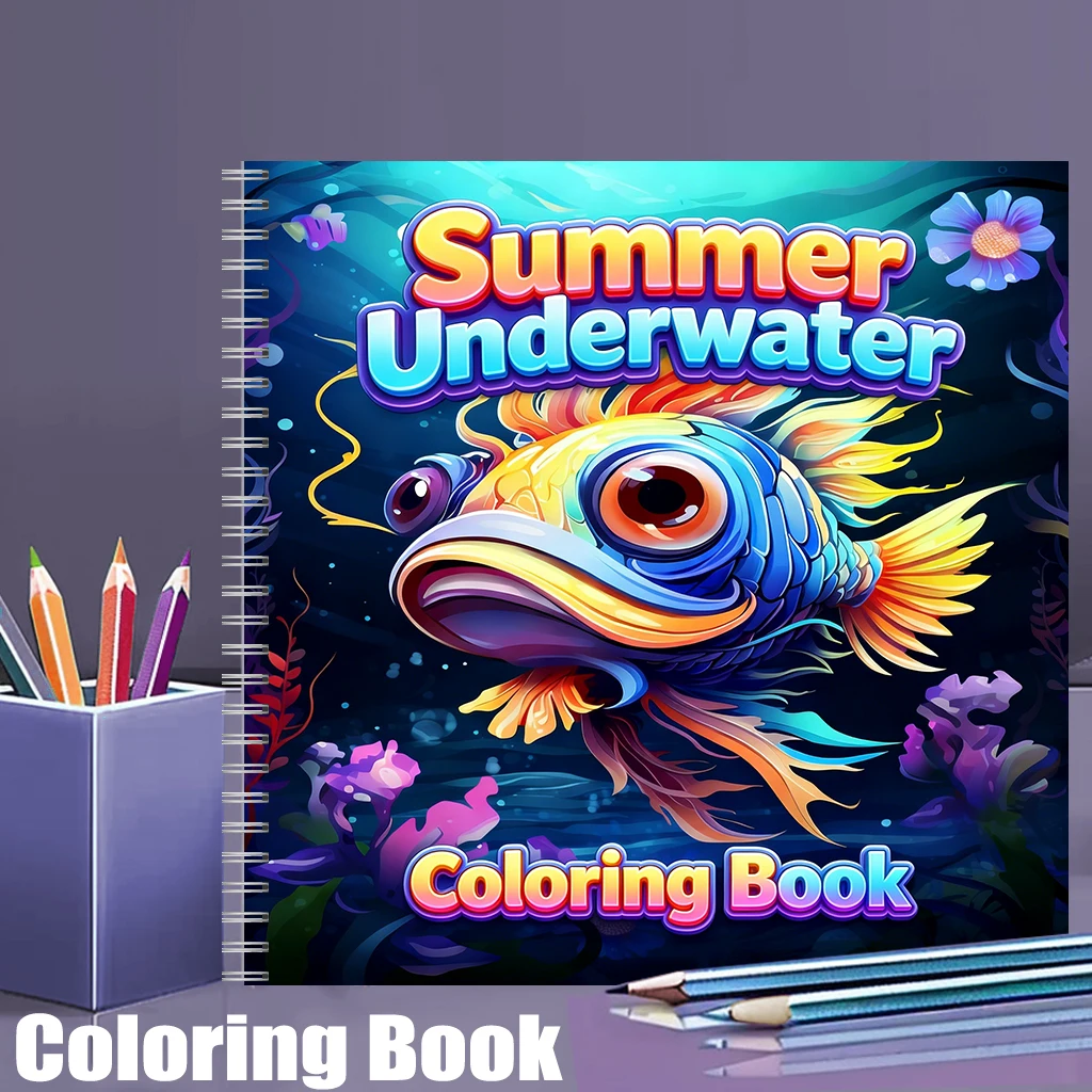 Adult Coloring Book Stress Relief - 성인을 위한 여름 수중 색칠책, 귀여운