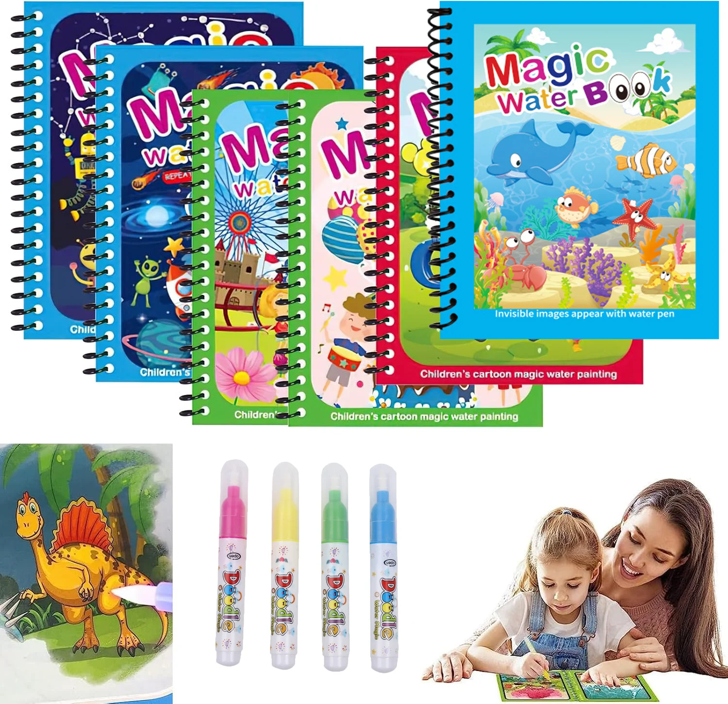 Reusable Water Magic Coloring Book - 재사용 가능한 물채색 물펜 어린이 낙서