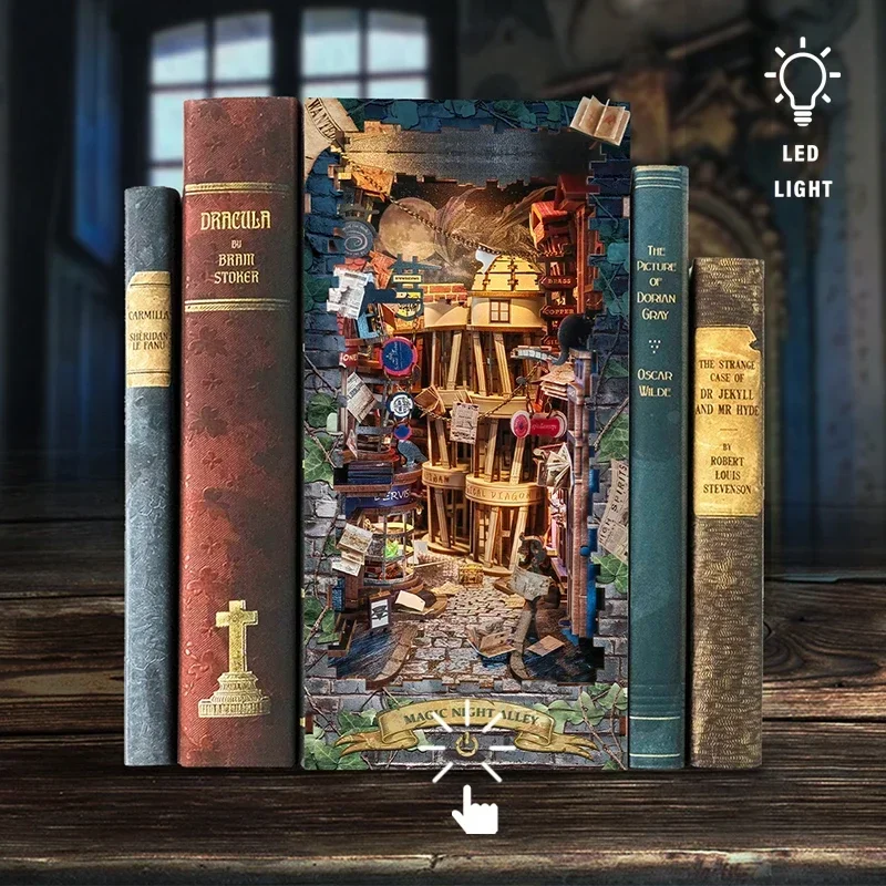 레트로 DIY 매직 나이트 앨리 우든 북 누크 선반 삽 - Diy Wooden Book Nook Kit Shelf Insert 리뷰 및 가격